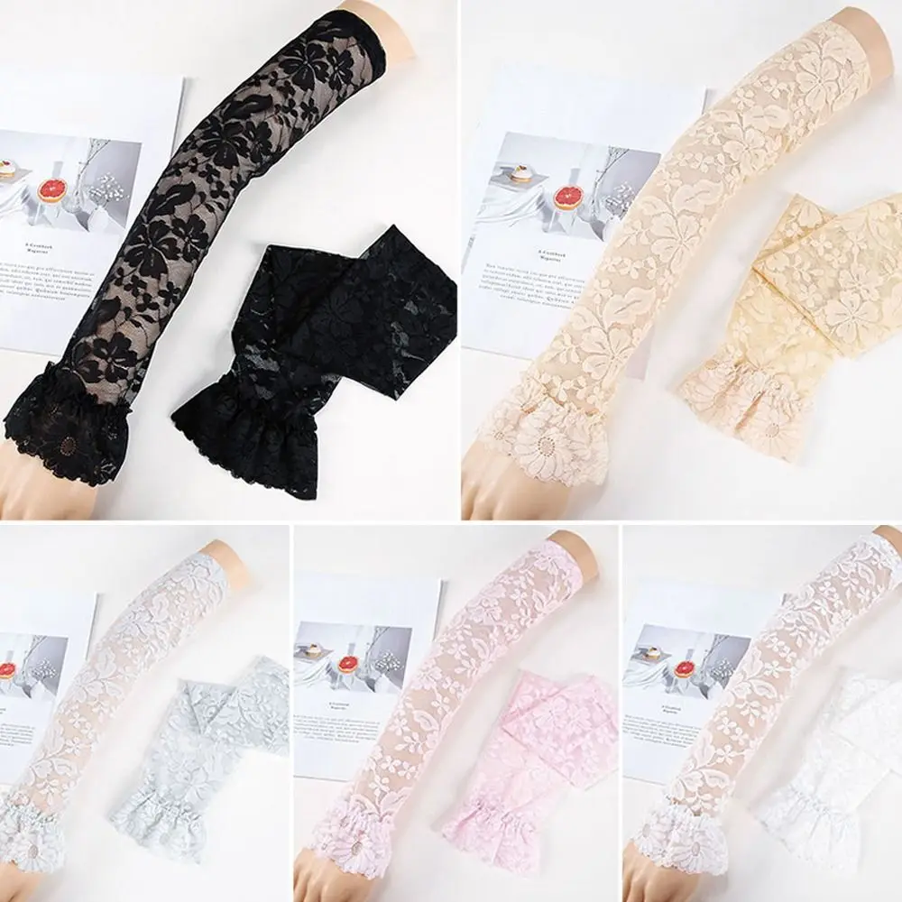 

Summer Lace Mesh Sun Protection Hollow-Out Arm Sleeves Fingerless Gloves Sunscreen Gloves Cycling Driving Mittens