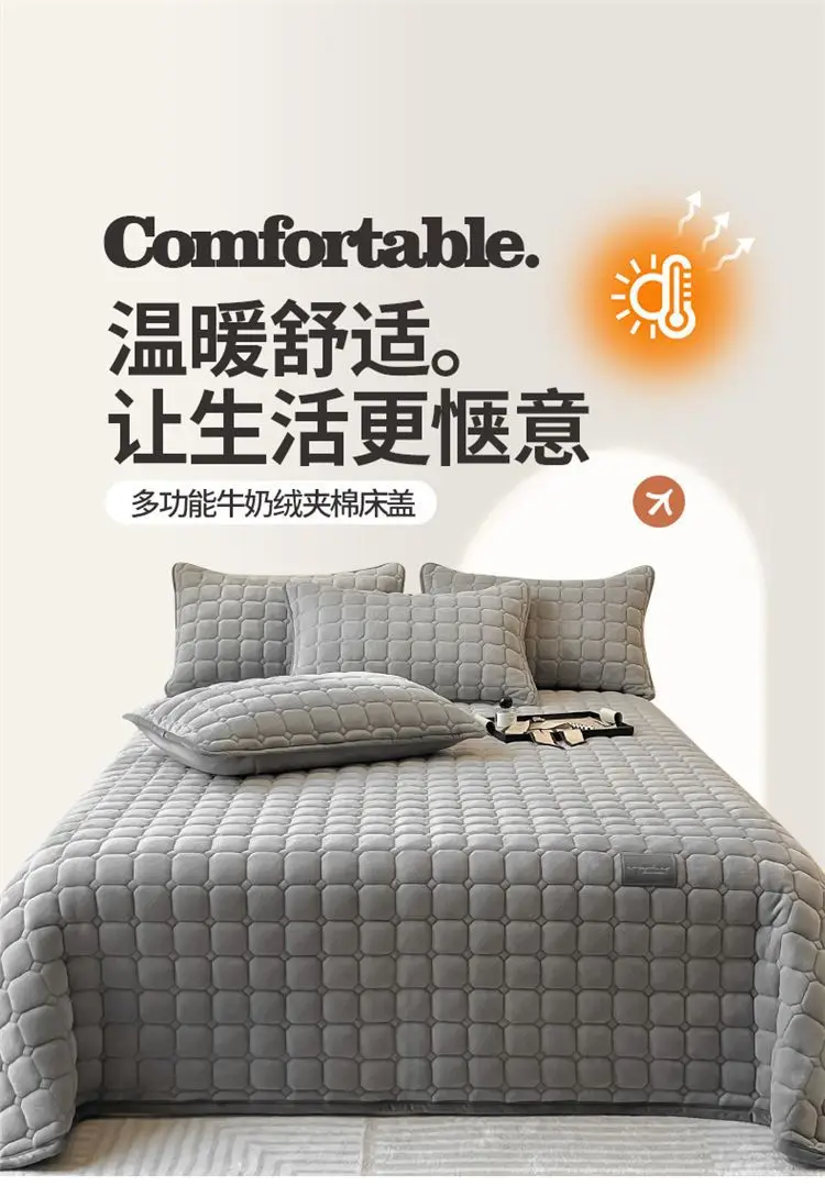 Description Picture 2 of itemThicken Quilted Warm Flannel Velvet Mattress Topper Couple Luxury Double Bed Bedspread Elastic Fitted Sheet Bed Protection Pad