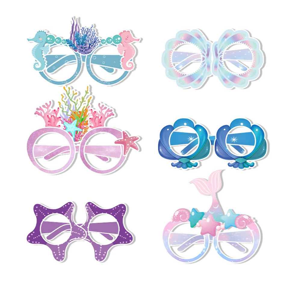1set Mermaid Party Favors Photo Frame Kids Paper Tail Starfish Glasses For Kids Mermaid Birthday Party Decorations Supply