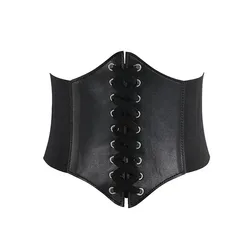 Women's Gothic Fashion Leather Lace - up Waist Belt - Black Vintage Corset Style - One Size (Black)