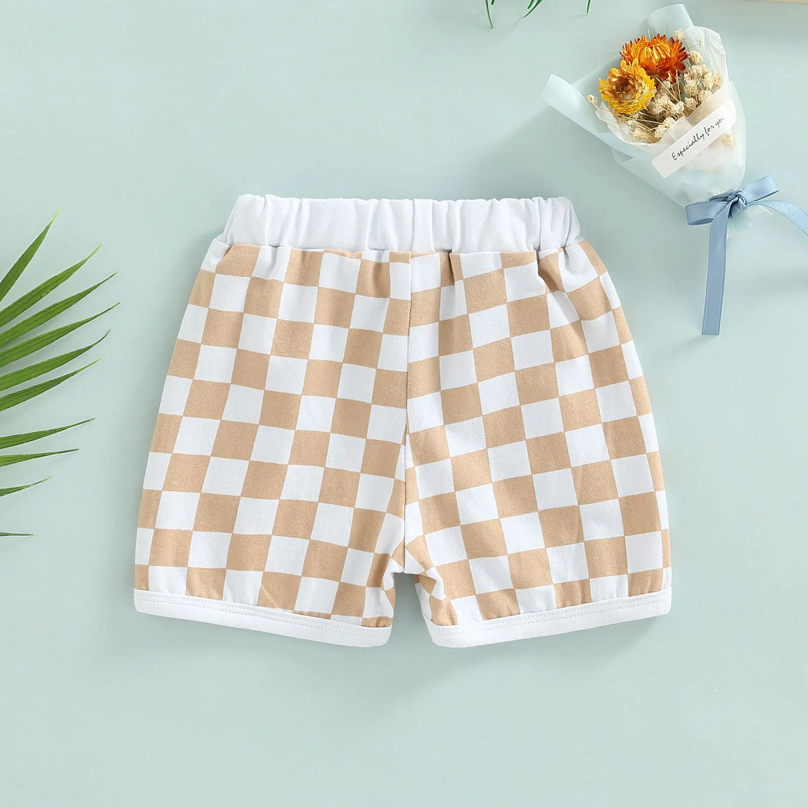 Summer Toddler Baby Boys Shorts Checkerboard Print Elastic Waist Drawstring Short Pants Clothing 0-3T