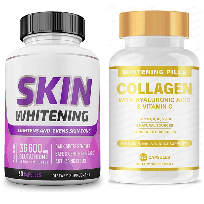 

2 Bottles Collagen Peptide Capsules+glutathione Capsules Help Achieve Radiant Skin Remove Black Spots Health Food