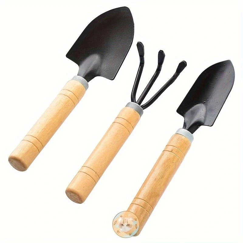 Mini Horticultural Tools Three piece Set Gardening Potted Plants Wooden Handle Agricultural Tools Shovel Rake