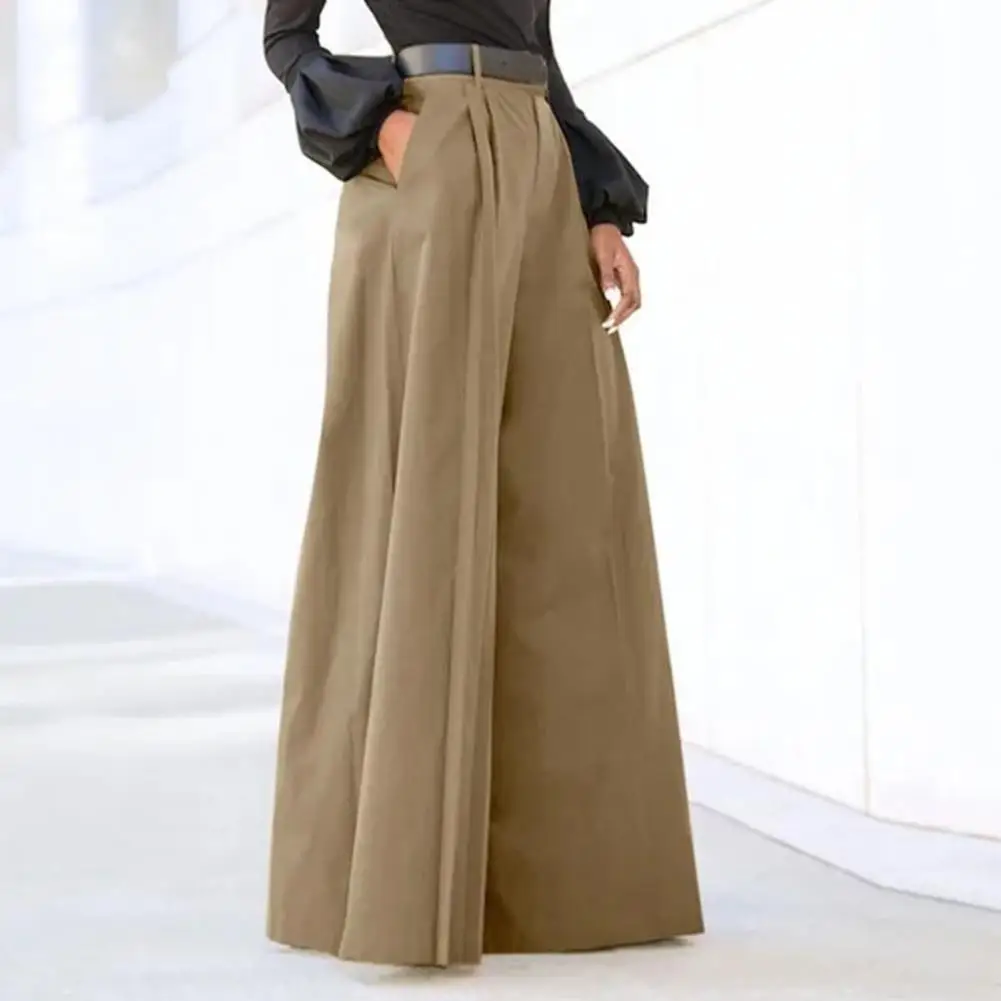 

Широкие брюки с высокой талией, элегантные широкие брюки с высокой талией и карманами для женщин, однотонные расклешенные брюки для рабочей одежды