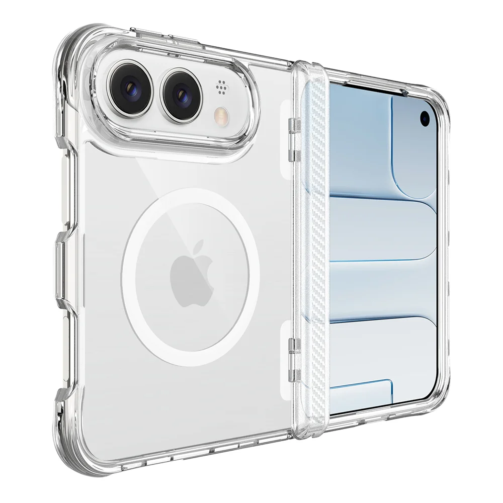 Crystal Clear Magnetic Phone Case with Magsafe Wireless Charging and Folding Bumper Cover
