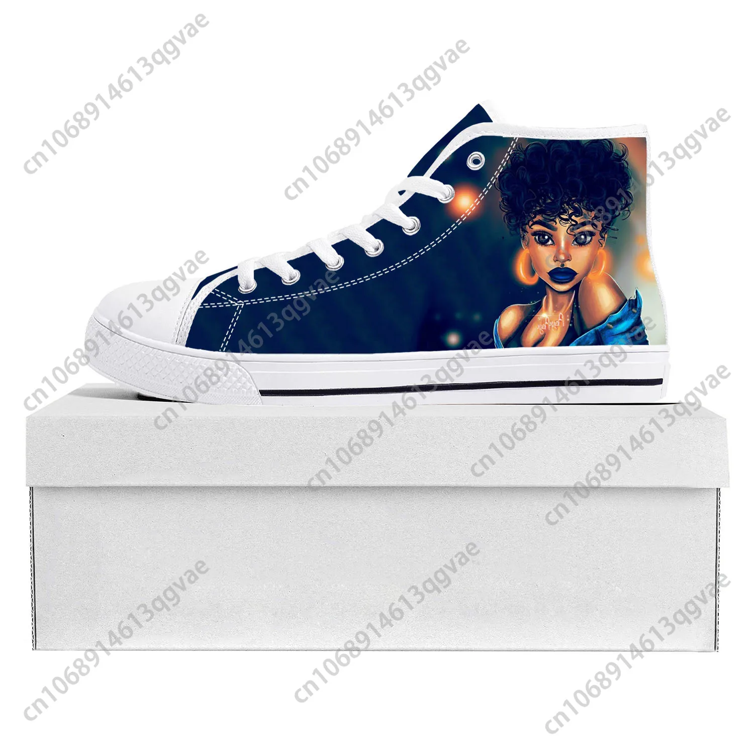 African Woman Black Pop High Top High Quality Sneakers Mens Womens Teenager Canvas Sneaker Casual Couple Shoes Custom Shoe White