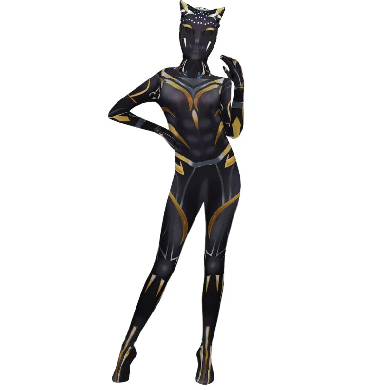 thumbnail image 1 of Disfraz de animación de Halloween para mujer, disfraz de Pantera Negra para fiesta de adultos y niños, traje de superhéroe, regalo para niños, 1 of 4