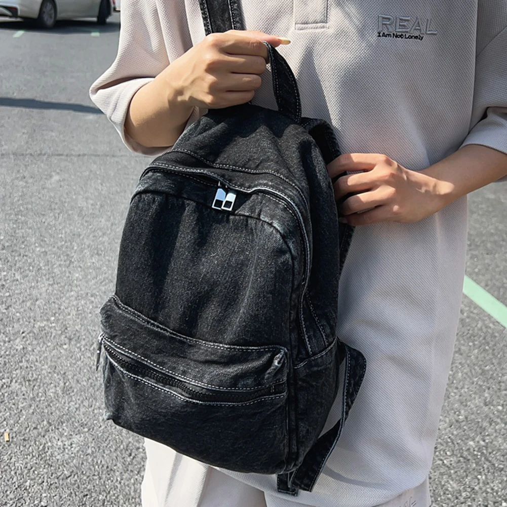 Fashion Denim Backpack Jeans Backpack Lightweight Teenagers School Bag Large Capacity Multi Pockets for Outdoor Travel