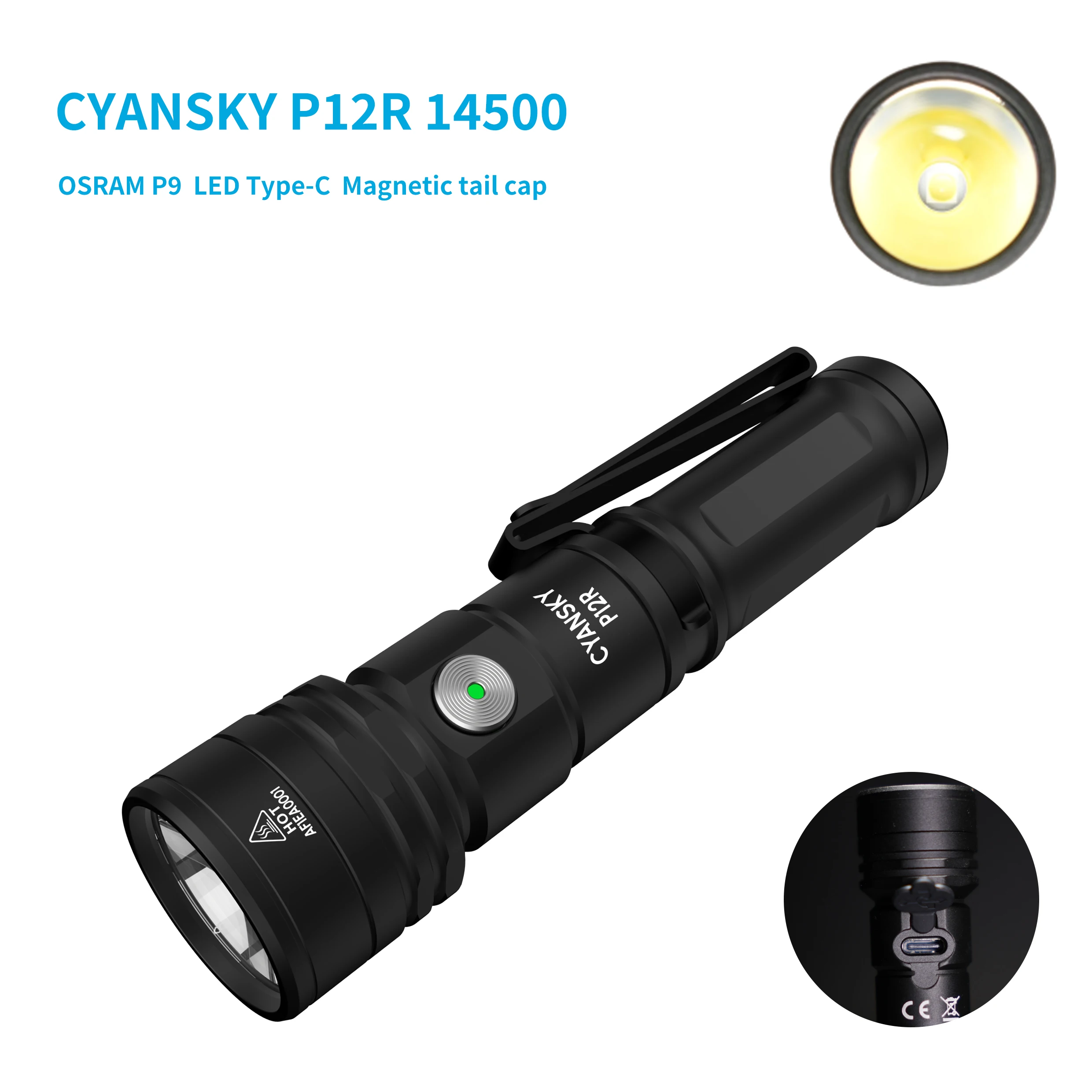 

CYANSKY P12R EDC mini flashlight | 1300 lumens Type-C rechargeable magnetic tail IP68 waterproof OSRAM P9 LED outdoor leisure