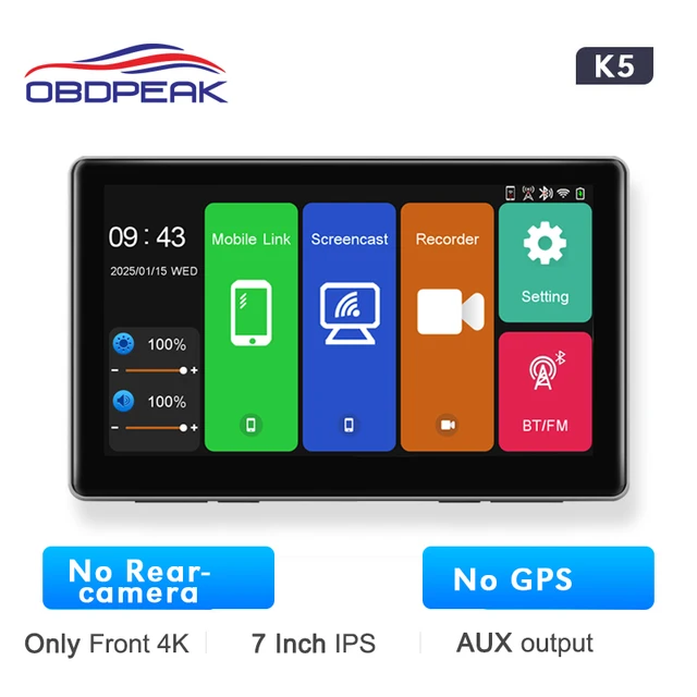 Universal 7inch 4K Dash Cam Car Dvr Camera Video Player Wireless