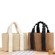 

Bohemian Beach Tote Shopper Summer Woven Straw Handbags for Women 2022 Purses Boho Paper Knitting Basket Shoulder Bag Clutch New