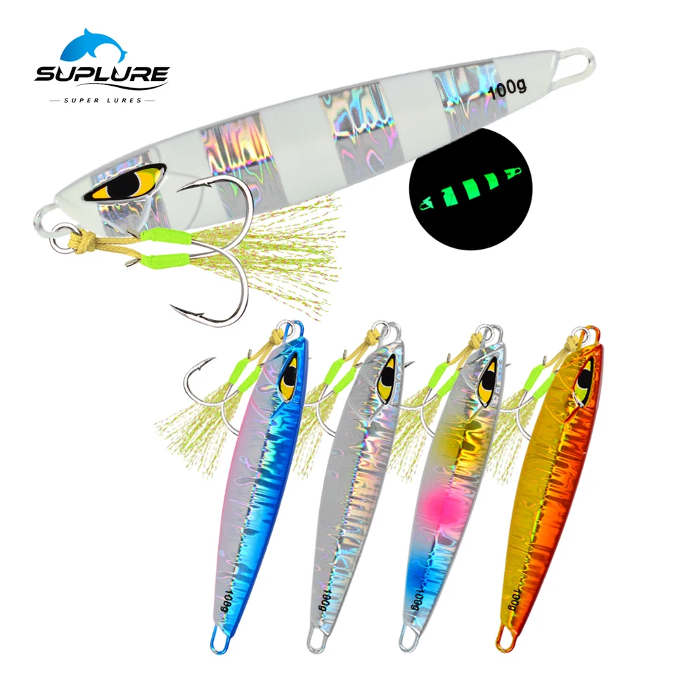 Set di 8 esche in metallo fuso con cucchiaio da jig 30g 40g 60g 80g 8 colori esche con ganci perfetti per la lancio di jigging pesca alla spigola