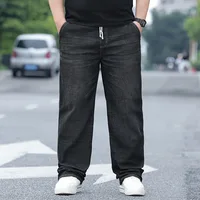 Jean pour hommes à taille élastique 8XL, pantalon en Denim extensible à jambe droite ample, Streetwear décontracté grande taille, pantalon ajusté de grande taille 5