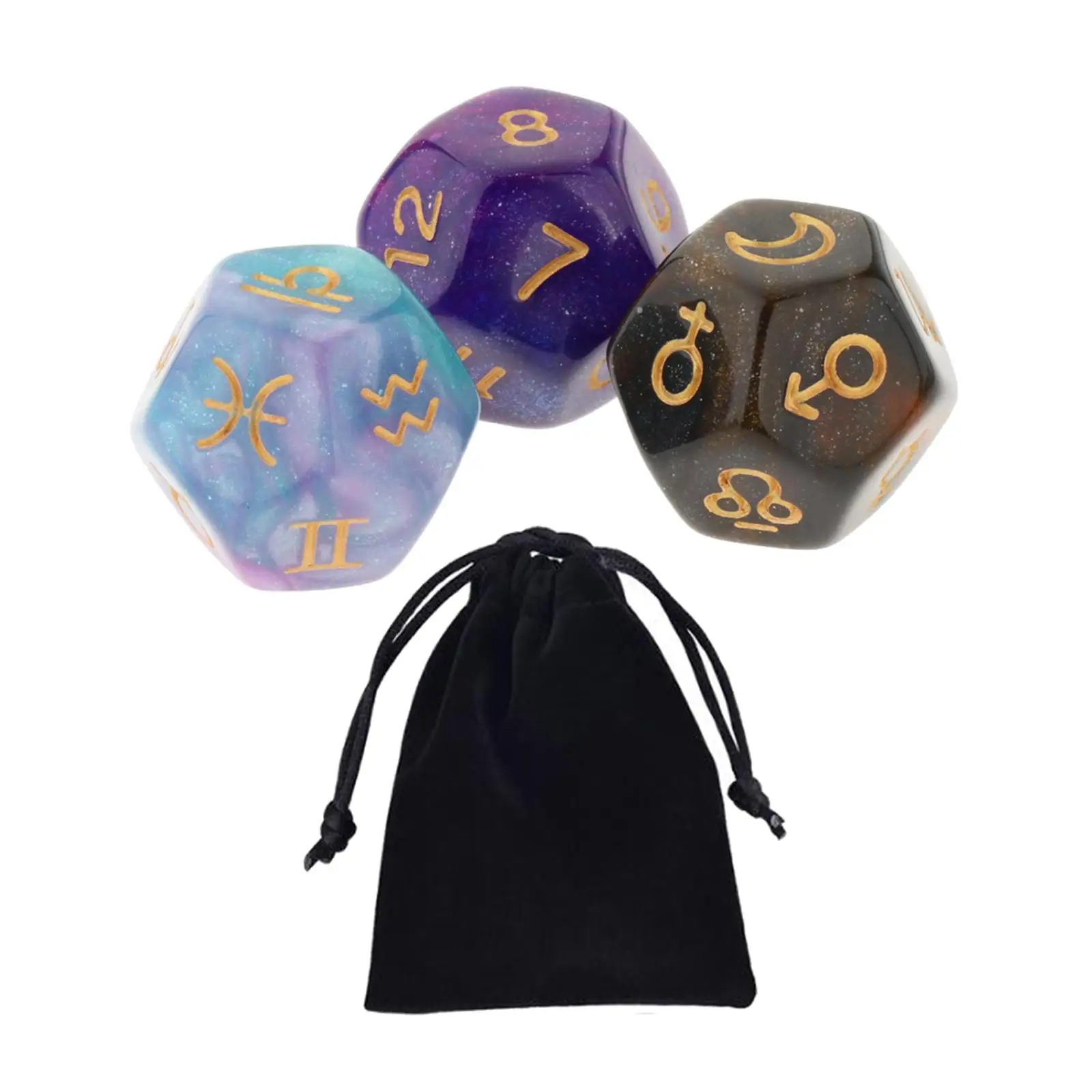 3PCS 12 Sided Astrology Signs Dice Magic Dice Witch Constellation Divination Toy Tarot Horoscope Astrology with Bag game dice dice set