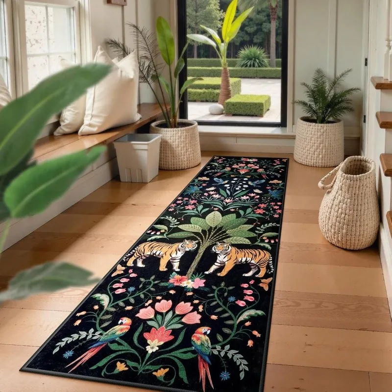 Carpet for Living Room Beige Botanical Jungle Tiger Print Rug Soft Non-Slip Machine Washable Floor Mat Hallway Bedroom Alfombra 2