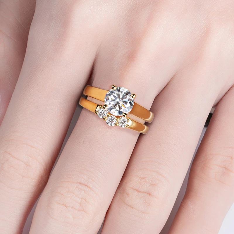 925 Sterling Silver 2 Carat All Moissanite Ring Set Woman Yellow Color Wedding Bands silver ring wedding rings womens ring jewelry rings ring jewelry moissanite ring