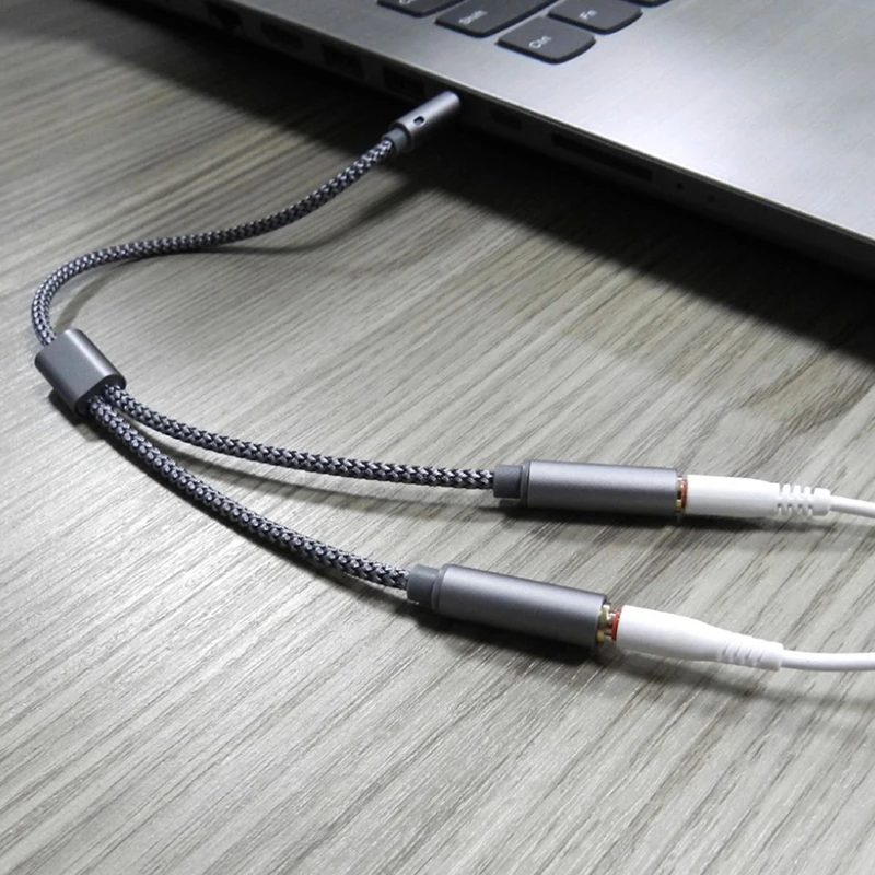 Premium Nylon Braided Y-Type Headphone Splitter - 3.5mm Male to Dual Female Stereo Audio Cable