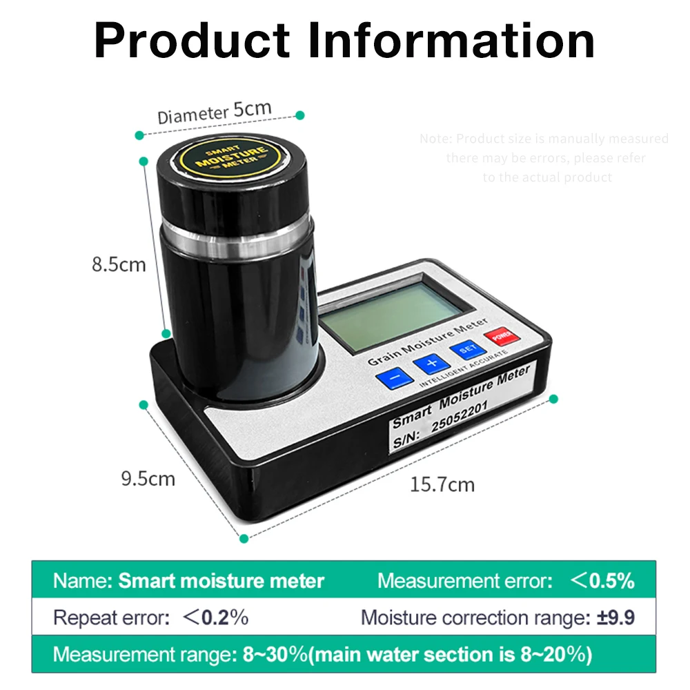 Smart Grain Moisture Meter 19 Kinds Grains Hygrometer Corn Rice Wheat Coffee Bean Humidity Detector 8~30% Water Content Analyzer grain moisture meter
