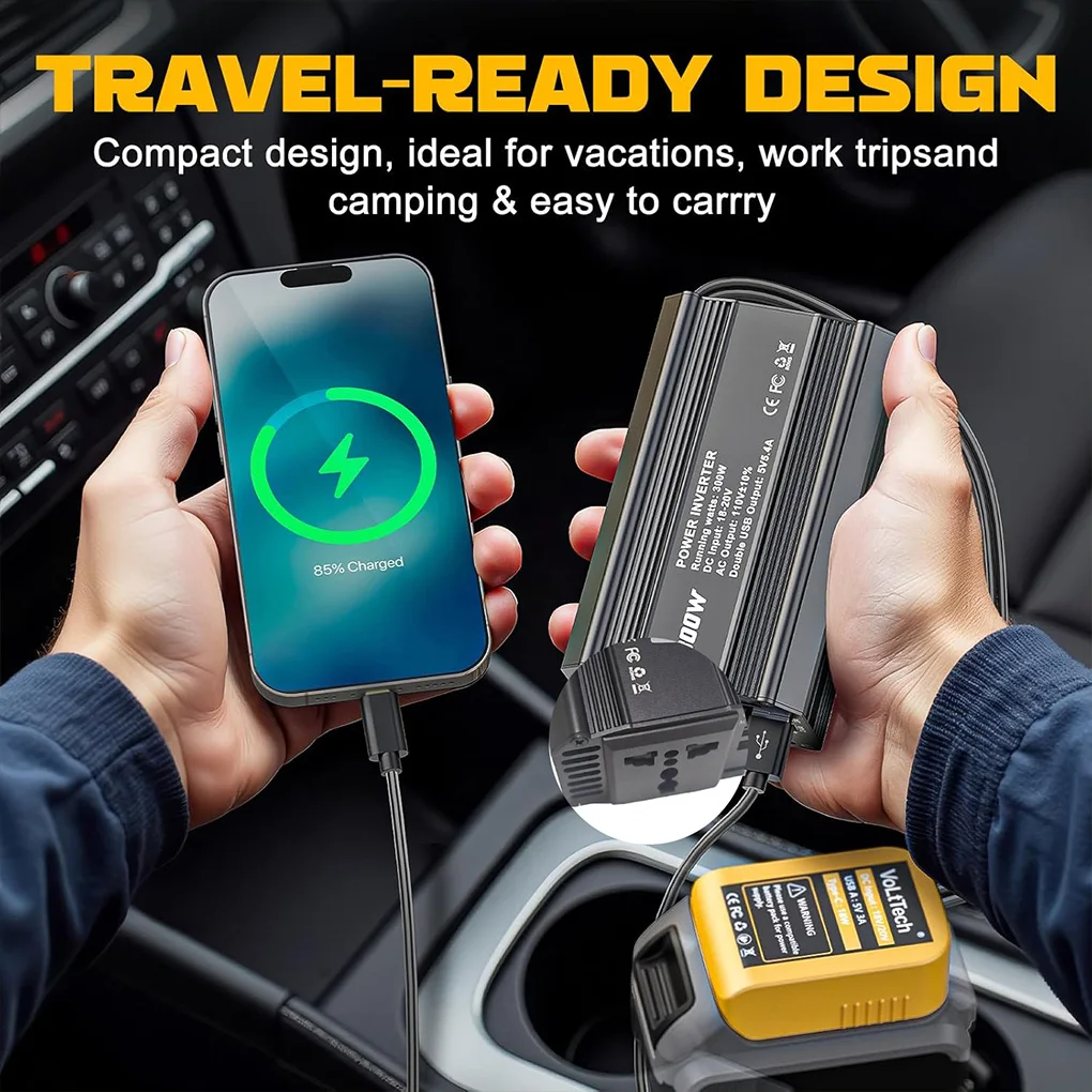 300W Car Power Inverter For Makita/Dewalt/Milwaukee Outdoor Inverter AC220V/DC18V Power Station Generator USB Inverter Adaptor