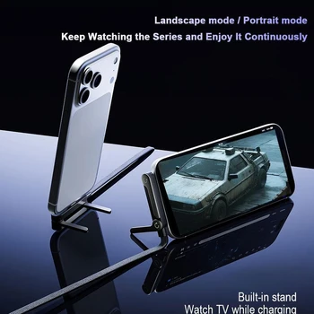 240W PD USB C Cable with Foldable Phone Stand 90° Elbow Fast Charging Braided Cord for Gaming iPhone Samsung Xiaomi 1