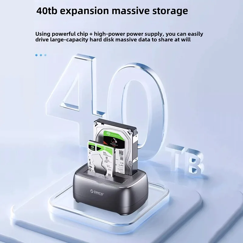 ORICO Dual-bay Hard Drive Station USB 3.0 5Gbps Type-C HDD Docking Station with 12V 3A Power Adapter Supports 2.5/3.5in HDD SSD