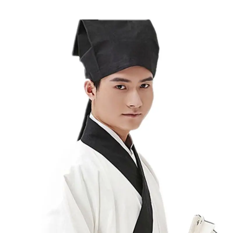 Фото Шапка Hanfu для мужчин, Китайская традиционная Учительская древняя Учительская черная шапка, головной убор, мужское винтажное полотенце Конфуцианская, шляпа для косплея для детей №5