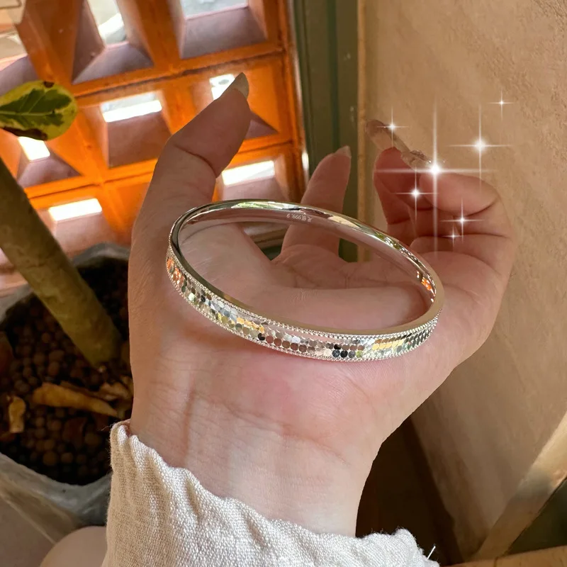 New S999 Pure Silver Dragon Scale Men's and Women's Closed Bracelet with Fashion Design, Advanced Couple Jewelry Gift