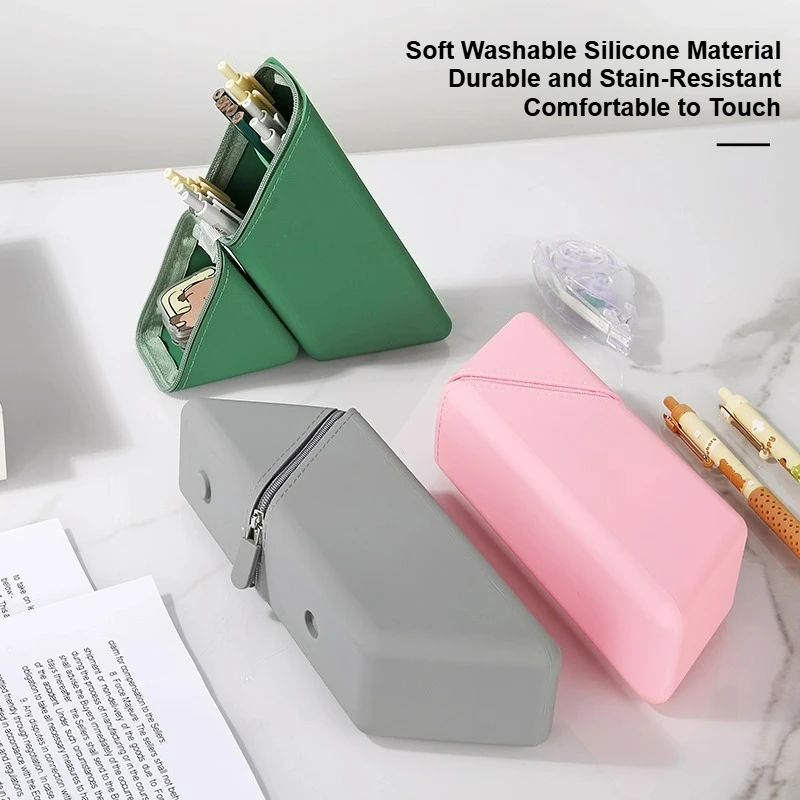 Versatile Silicone Pencil Case with Large Capacity and Stand-Up Design
