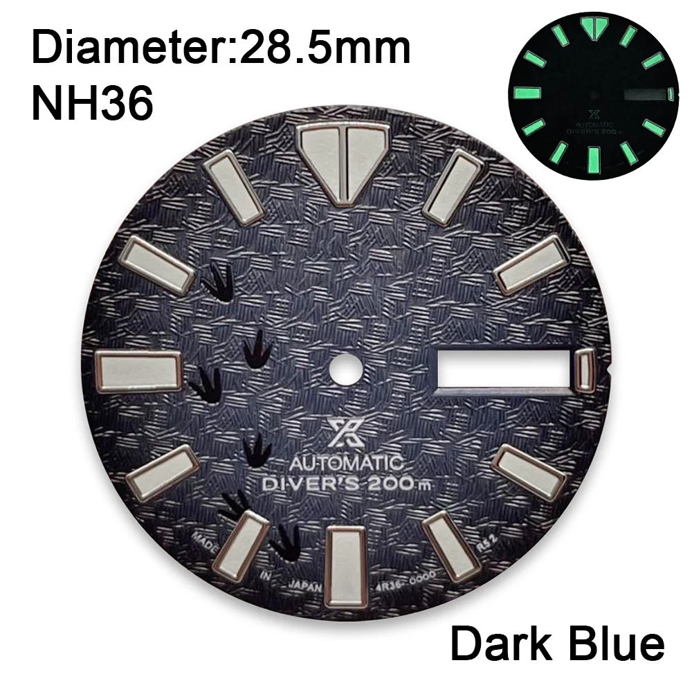 28.5mm S Logo 3D Printing Texture Dial Suitable For Japan NH36 Movement Green Luminous Watch Modification Accessories