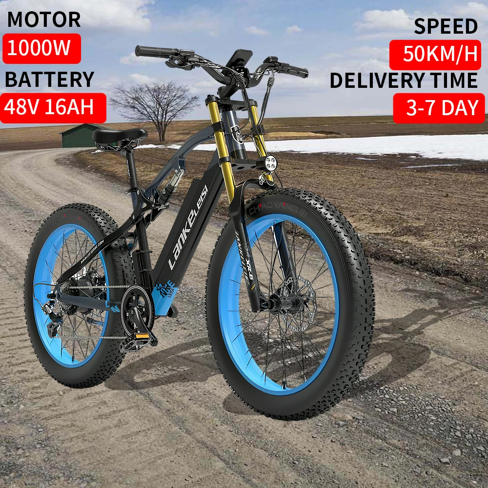 

1000W Motor RV700 48V16AH Lithium Battery Mountain Bike Double Suspension Hydraulic Brake 26*4.0 Fat Tire Snow Electric Bike