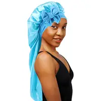 New Women Long Satin Bonnet Sleep Cap Silky Sleeping Cap with Wide Elastic Band Hair Care Turban Braids Curly Hair Natural Hair 2