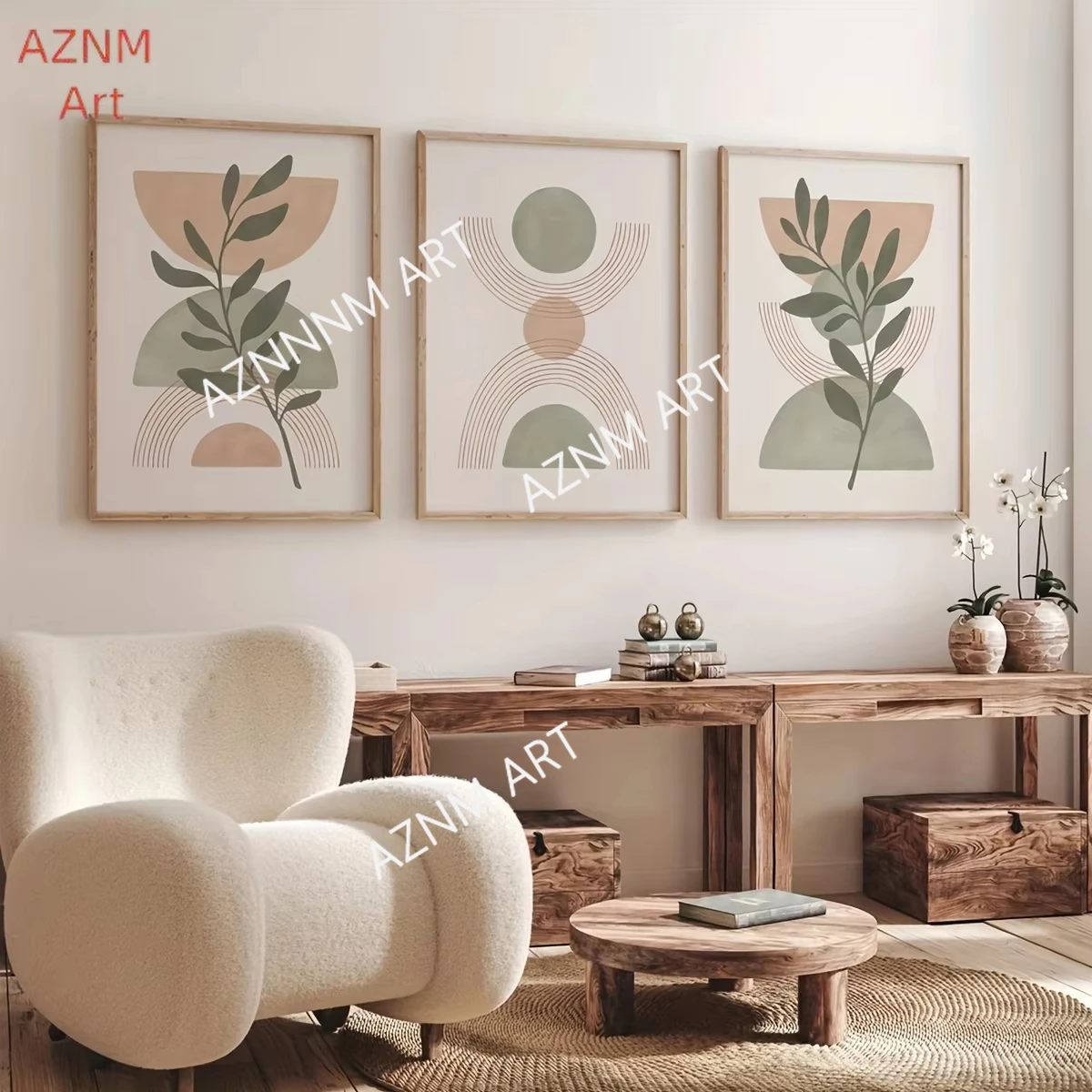 1/3 pièces bohème sauge vert et Blush rose toile impression affiche moderne Art botanique impression salon décor à la maison Art affiche cadeaux 1