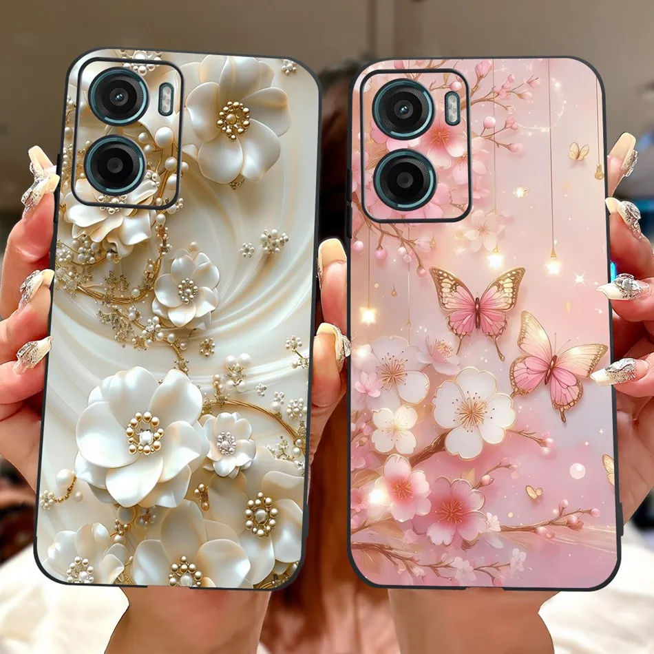 Floral Butterfly Black Silicone Soft Lightweight Phone Case