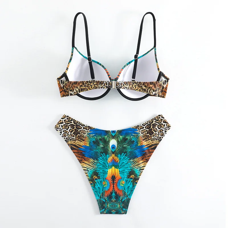XS-XXL sexy peacock leopard print high waist push up bikini