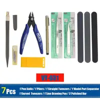 7PCS Novice Model Tool Set with Pen Knife Water Mouth Pliers, Polishing Tweezers, Engraving lines for Hobby Model Craft DIY Kit 1