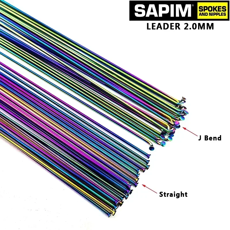 SAPIM Bicycle Spokes Can Choose Any Length Below 310mm 2.0 Round j-bend/Straight pull Rainbow Color With Copper Cap