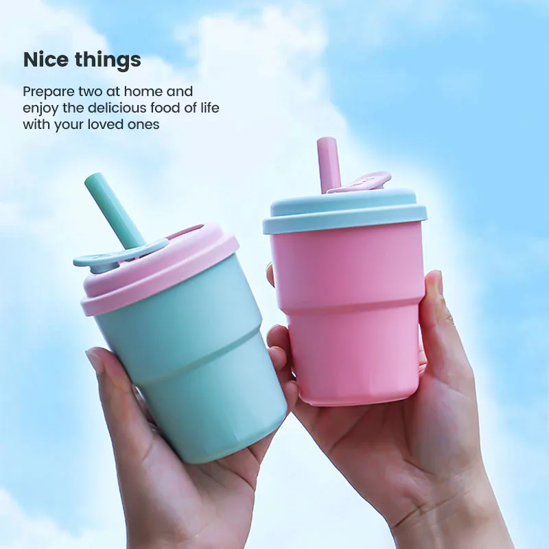 Silicone Straw Cup 380Ml Baby Learning Drinking Cup