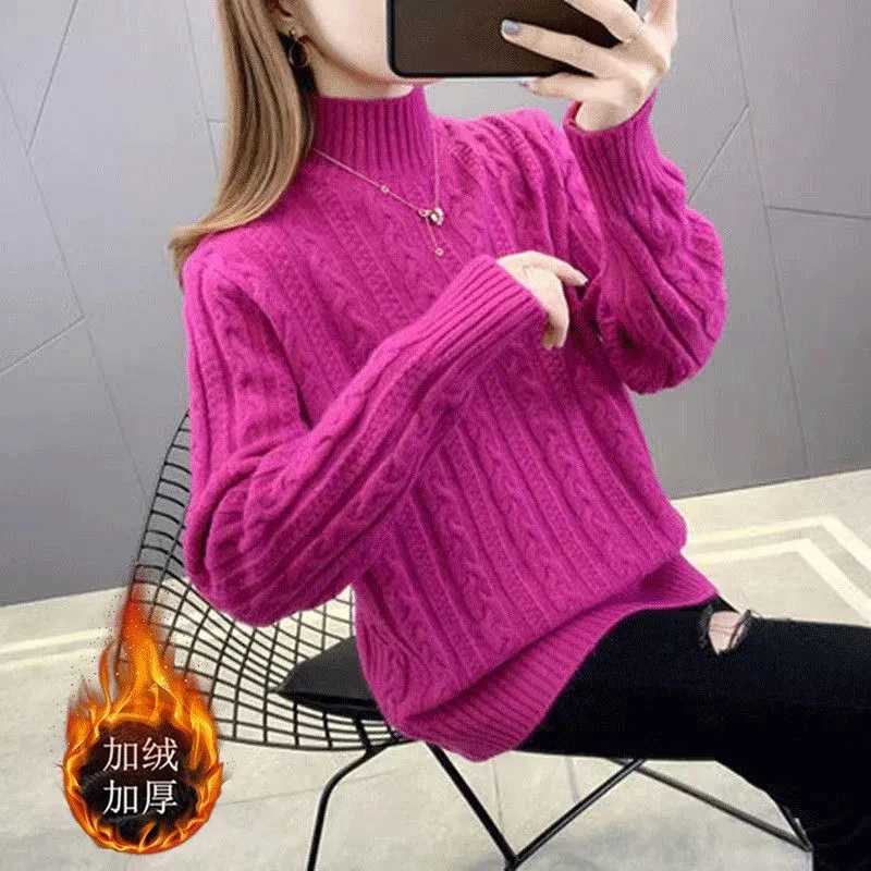 여성용 터틀넥 스웨터, 긴팔 니트 점퍼, 두껍고 따뜻한 풀오버 및 스웨터, 2023 가을 겨울 여성용 터틀넥 스웨터, 긴팔 니트 점퍼, 두껍고 따뜻한 풀오버 및 스웨터, 2023 가을 겨울
