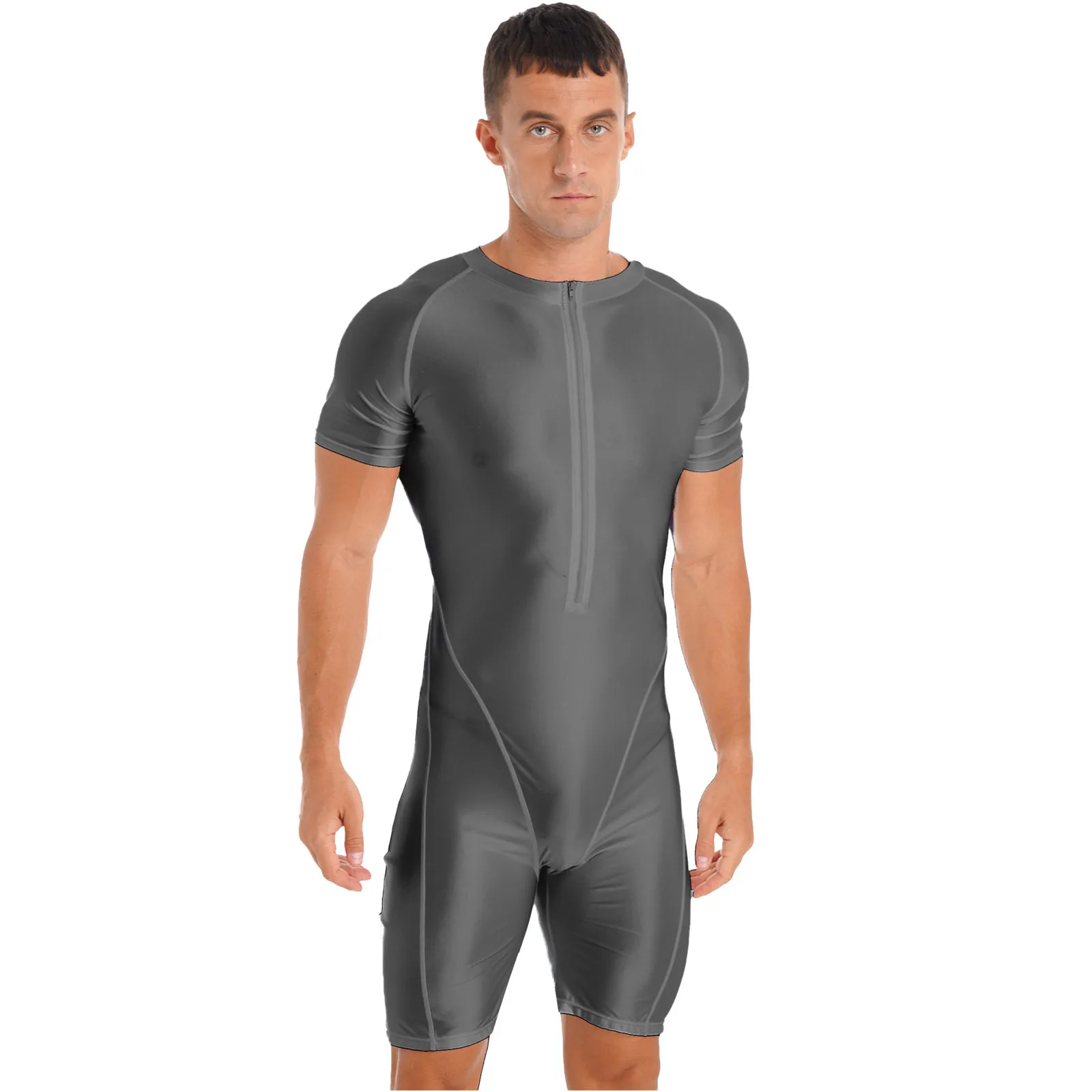 Short Sleeve Mens Sports Onesies Mens Swimwear Glossy Short Sleeve