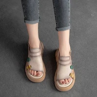 DRKANOL 2026 Handmade Genuine Leather Sandals Women Designer Luxury Hook And Loop Wedges Platform Casual Sandals Summer Shoes - Image 4