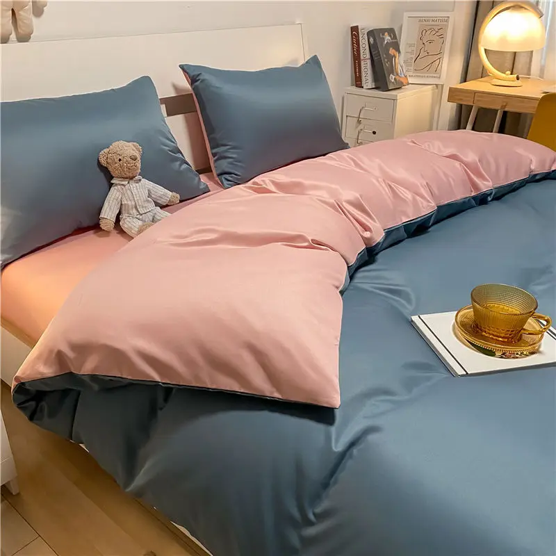 

Solid Color Bedding Set Luxury Soft Bed Sheet And Pillowcases Quality Quilt Cover Summer Bed Set For Home Quality Bed Cover Set