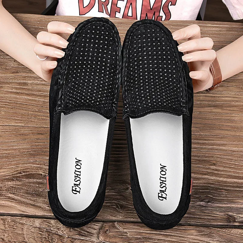 

Business TikTok Moccasins Loafers Men's Leather Frosted Breathable Hollow British One Pedal