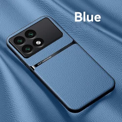 Leather Magnetic Holder Case - Soft Silicone Protective Cover for Poco X6 Pro (Blue)
