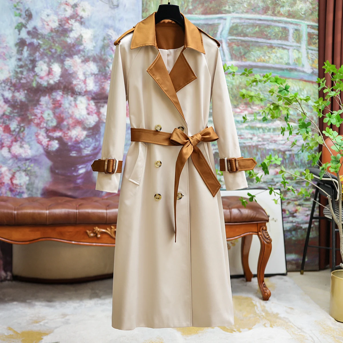 

Color Collision Broad Version The Medium-length Trench Coat Jacket Female Autumn 2023 New Temperament Design Personality Jacket