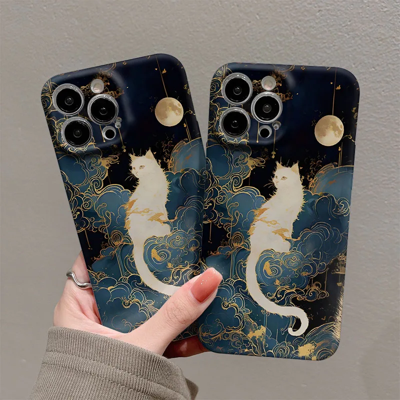 Luxury Moon Cat Shockproof Hard Plastic Phone Case