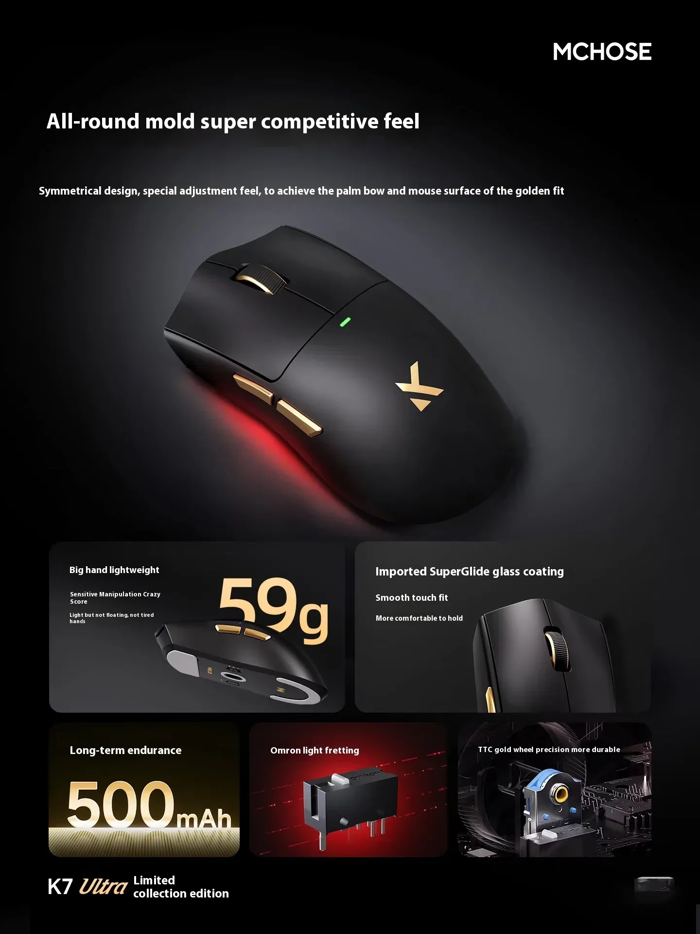 Mchose K7 Ultra E-Sports Gaming Mouse Paw3950 3-Mode Mouse 8k