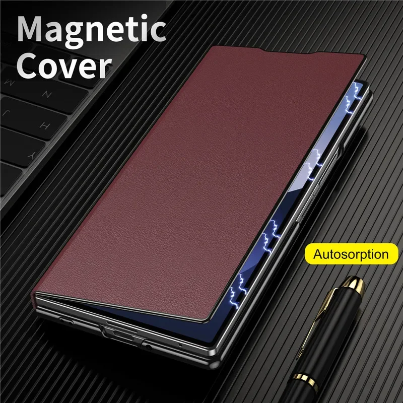 Leather Magnetic Flip Phone Case with Kickstand Holder - Elegant Book Cover Design