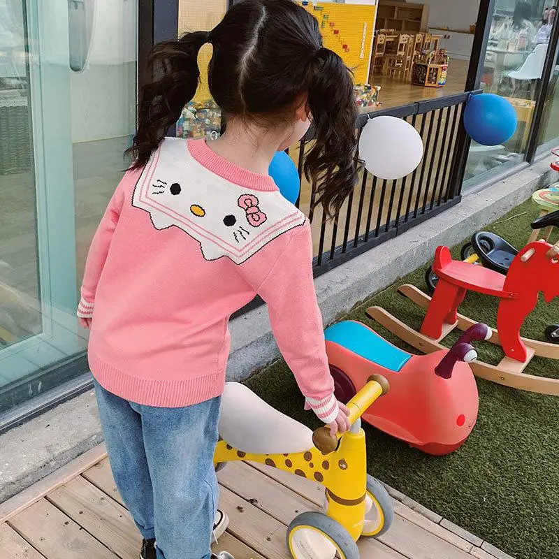 

Kawaii Hello Kitty Sanrio аниме ДЕВОЧКИ ВЯЗАНЫЙ СВИТЕР милый Kuromi Мультфильм Пуловер Осень детская нижняя рубашка одежда