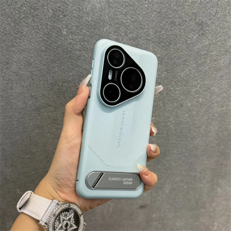 Luxury Leather Shockproof Bumper Case with Bracket and Hard Shell