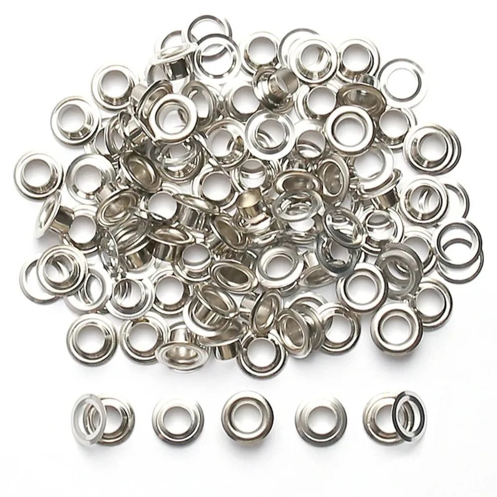 4~12mm 100Sets/pack Brass Eyelet Grommet Silvery Round Rings for DIY LeatherCraft Bags Shoes Clothing Belt Hat Tarp Accessories
